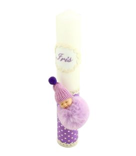 Lumanare de botez personalizata Pufu-mov
