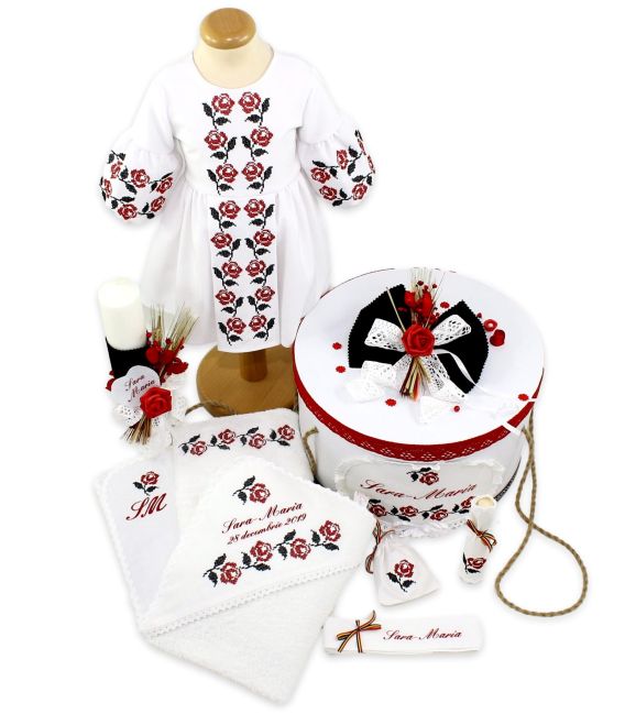 Trusouri botez traditionale - Trusou botez traditional complet personalizat trandafiri