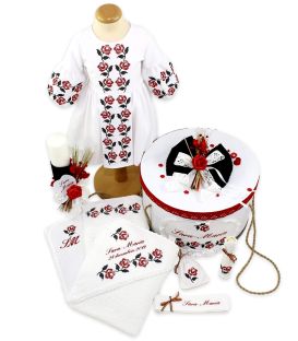 Trusouri botez traditionale - Trusou botez traditional complet personalizat trandafiri