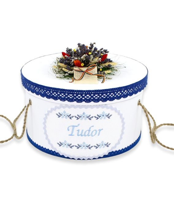 Cutie trusou botez decorata traditional si personalizata cu numele si data botezului
