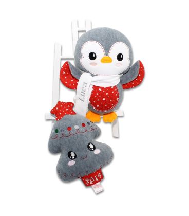 Jucarii personalizate bebelusi - Cadou Crăciun bradut si pinguin personalizati Luca