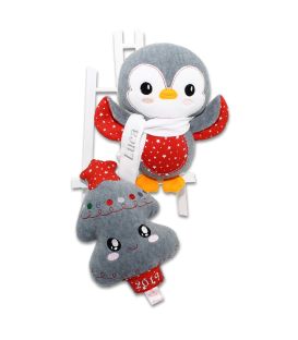 Jucarii personalizate bebelusi - Cadou Crăciun bradut si pinguin personalizati Luca