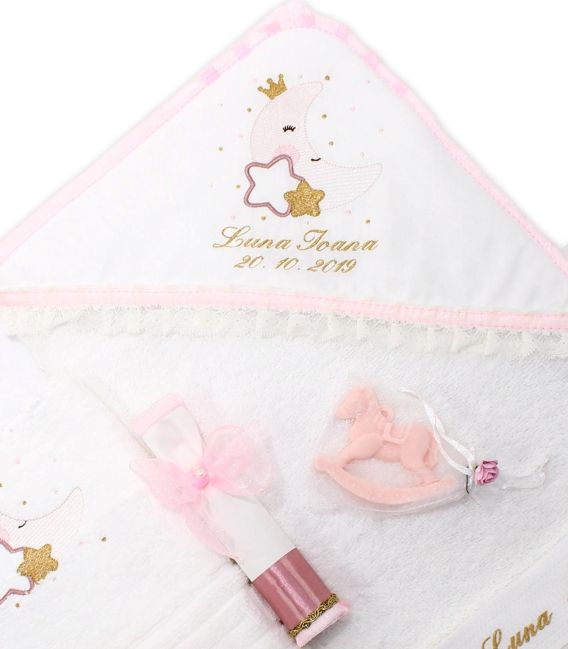 Set botez cu lumanare si trusou Luna