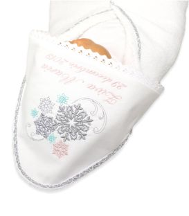 Set trusou botez premium si cutie decorata fulgi de nea