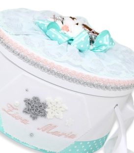 Set trusou botez premium si cutie decorata fulgi de nea