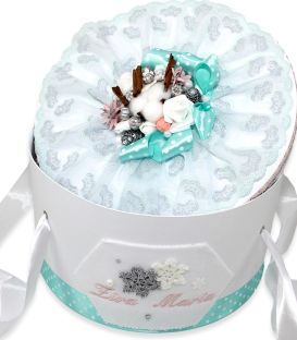 Set trusou botez premium si cutie decorata fulgi de nea
