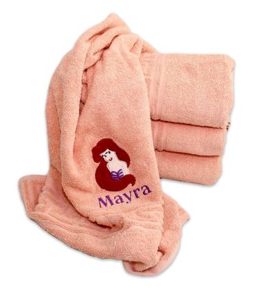 Prosop baie din bumbac brodat cu Ariel mica sirena