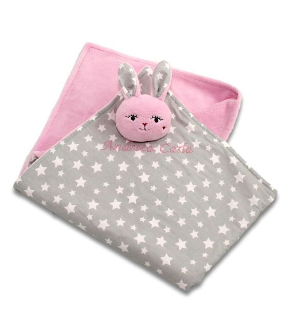 Jucarii personalizate bebelusi - Paturica personalizata cu jucarie iepuras roz