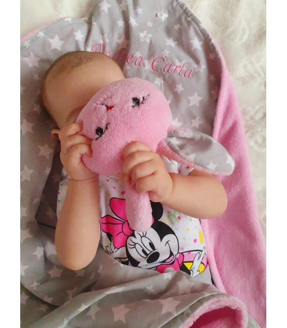 Jucarii personalizate bebelusi - Paturica personalizata cu jucarie iepuras roz