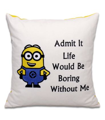 Perna decorativa brodata cu minion si mesaj