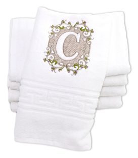 Prosop de baie alb  personalizat cu monograma C -2