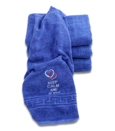 Prosop de baie albastru 500g/mp personalizat cu mesaj