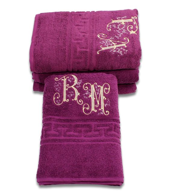 Prosop de baie  mov-violet personalizat cu monograme