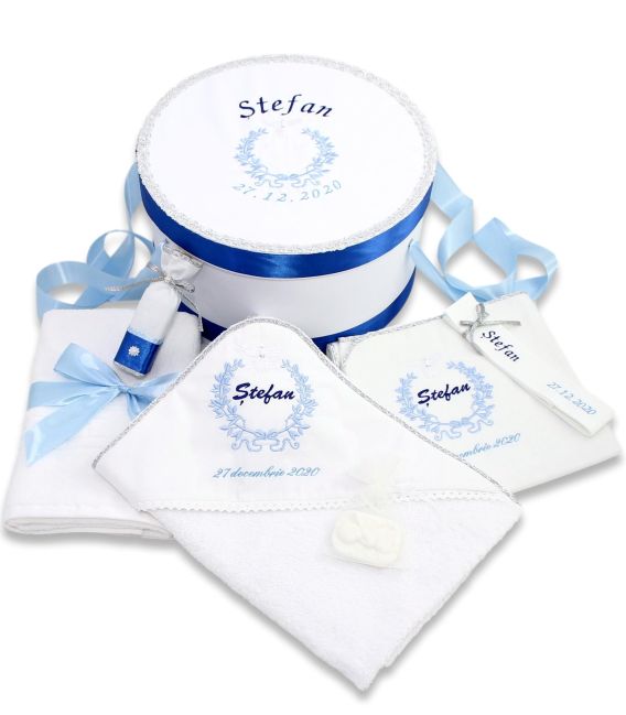 Set botez trusou personalizat si cutie decorata porumbel