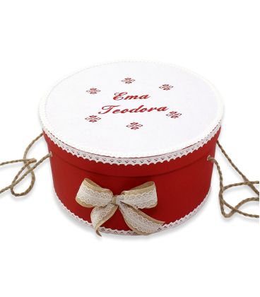 Trusouri botez traditionale - Set botez personalizat broderii traditionale cutie inclusa rosu