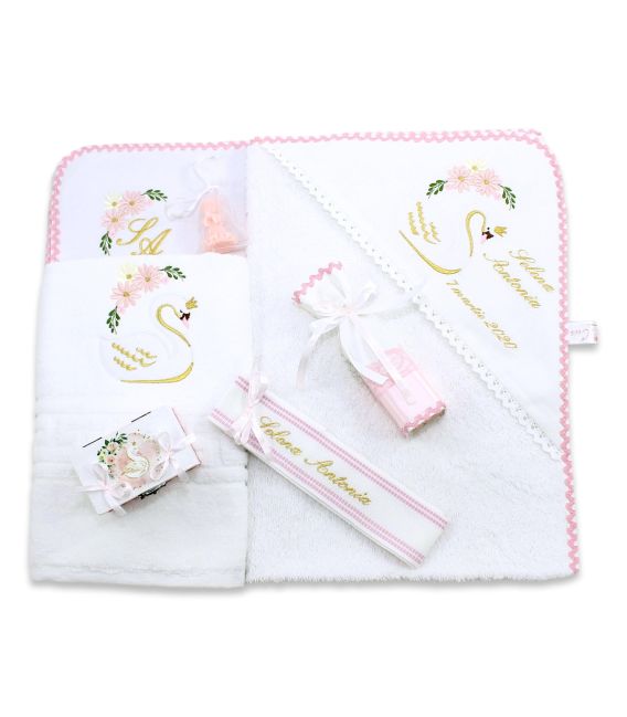 Trusou botez personalizat fetite cutie rotunda inclusa Lebada aurie