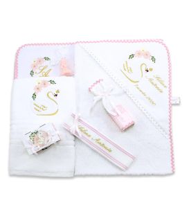 Trusou botez personalizat fetite cutie rotunda inclusa Lebada aurie