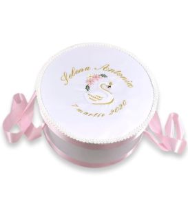 Trusou botez personalizat fetite cutie rotunda inclusa Lebada aurie