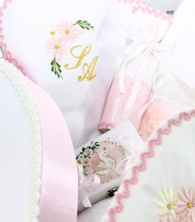 Trusou botez personalizat fetite cutie rotunda inclusa Lebada aurie