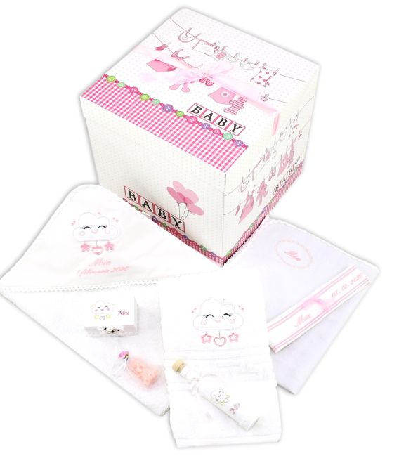 Set botez trusou si cutie pentru fetite norisor fericit