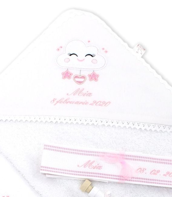 Set botez trusou si cutie pentru fetite norisor fericit
