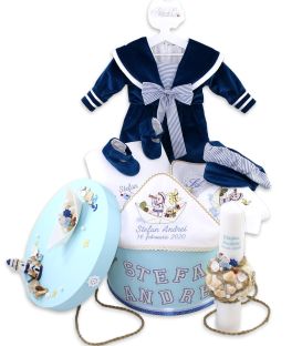Set botez complet marinar pentru baieti 13 piese premium  - Trusouri  Botez Complete