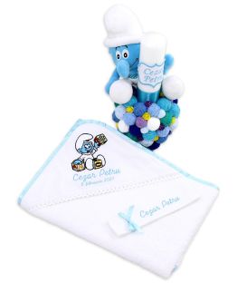 Set trusou bebe strumf personalizat cu jucarii  - Trusouri  Botez Complete