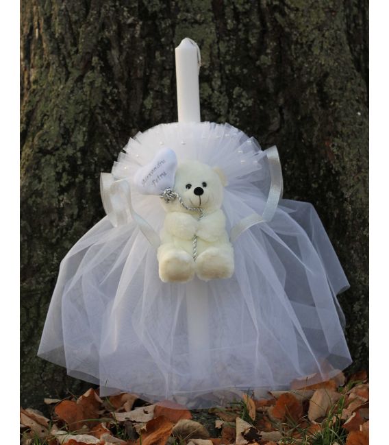 Lumanare botez ursulet si inimioara personalizata