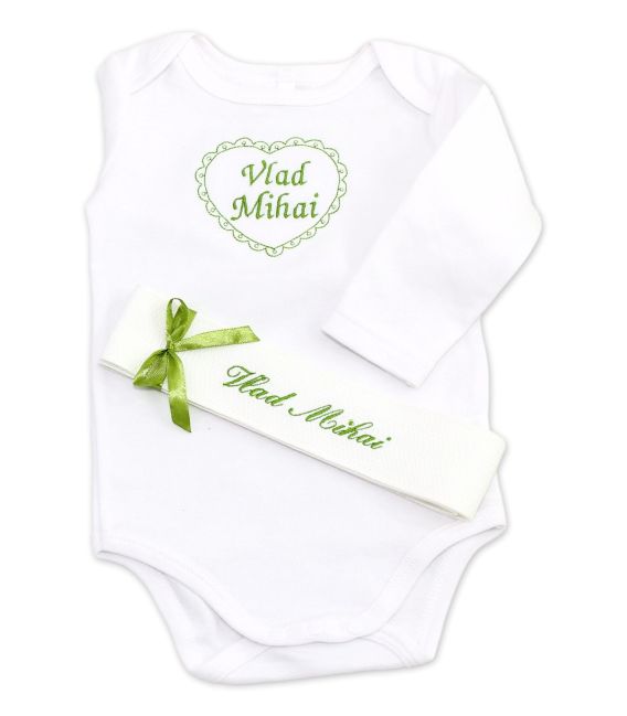 Set botez complet inimioara ingeras personalizat pentru baieti