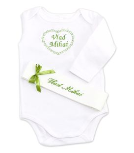 Set botez complet inimioara ingeras personalizat pentru baieti
