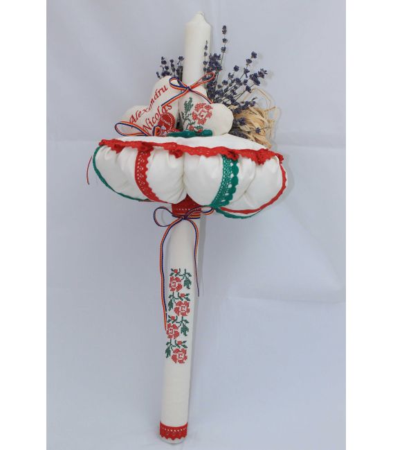 Lumanare botez traditionala model 60 cm cu suport si decoratiuni ceramice