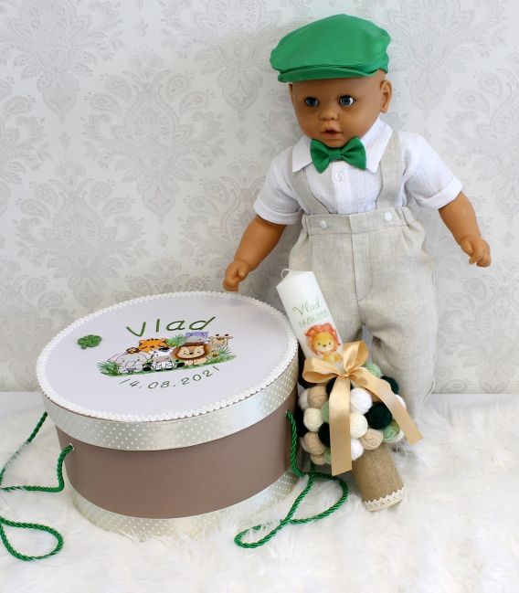 Trusou botez brodat personalizat animalute jungla set complet