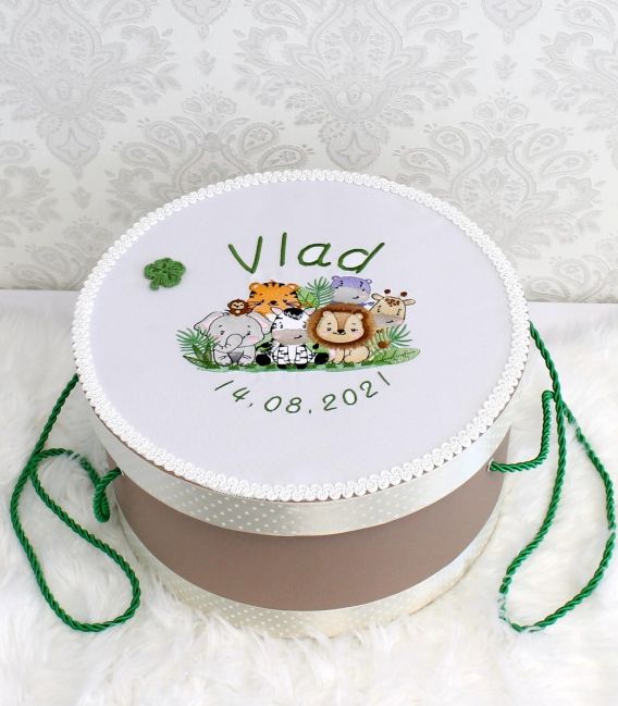 Trusou botez brodat personalizat animalute jungla set complet