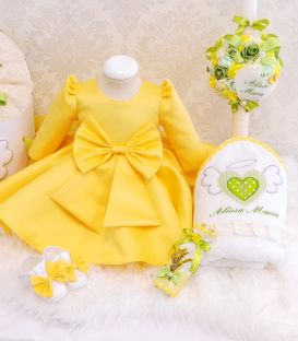 Set complet botez fetite personalizat inimioara angelica galben
