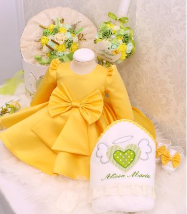 Set complet botez fetite personalizat inimioara angelica galben