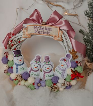 Coronita de Craciun din ratan personalizata mov pudrat