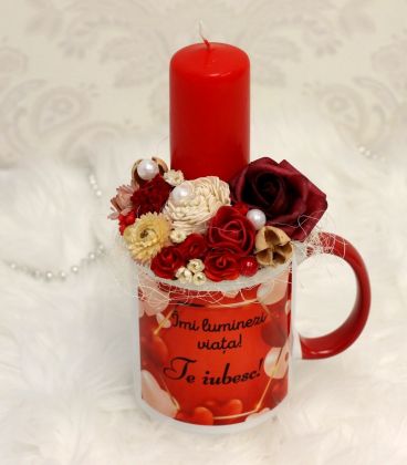 Cana cu mesaj si decor florar detasabil