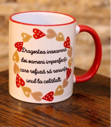 Cana cadou cu mesaj si inimioare