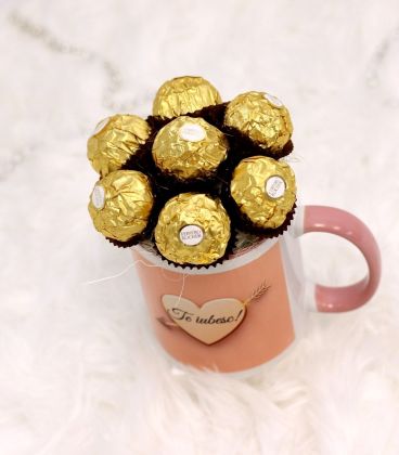 Cana personalizata cu mesaj si praline Ferrero Rocher