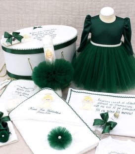 Trusou botez fete personalizat ingeras verde smarald set complet 15 piese