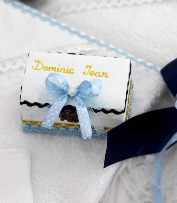 Trusou botez complet baieti personalizat ingeras Rafael cufar lemn