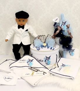 Trusou botez baiat personalizat ingeras si cruce 18 piese