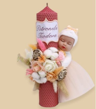 Lumanare botez ceara naturala fetite roz pudra