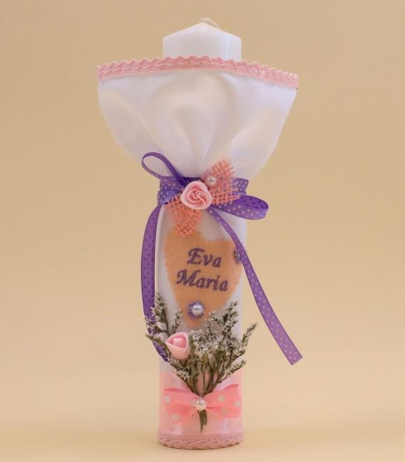 Lumanare botez personalizata inimioara Eva Maria