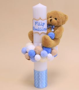 Lumanare botez personalizata cu gheme si ursulet Filip