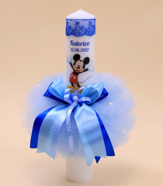 Lumanare botez baieti cu Mickey Mouse personalizata