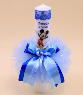Lumanare botez baieti cu Mickey Mouse personalizata
