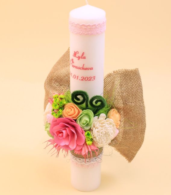 Lumanare botez fete personalizata flori nemuritoare Lyla