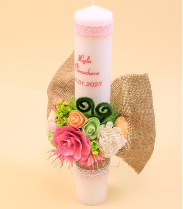 Lumanare botez fete personalizata flori nemuritoare Lyla