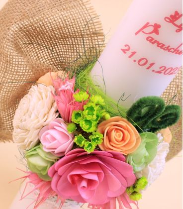 Lumanare botez fete personalizata flori nemuritoare Lyla